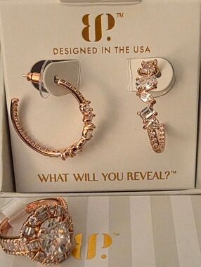 BP April 2026 Rose Gold Crystal Hoop and Wrap Earrings with Statement Ring